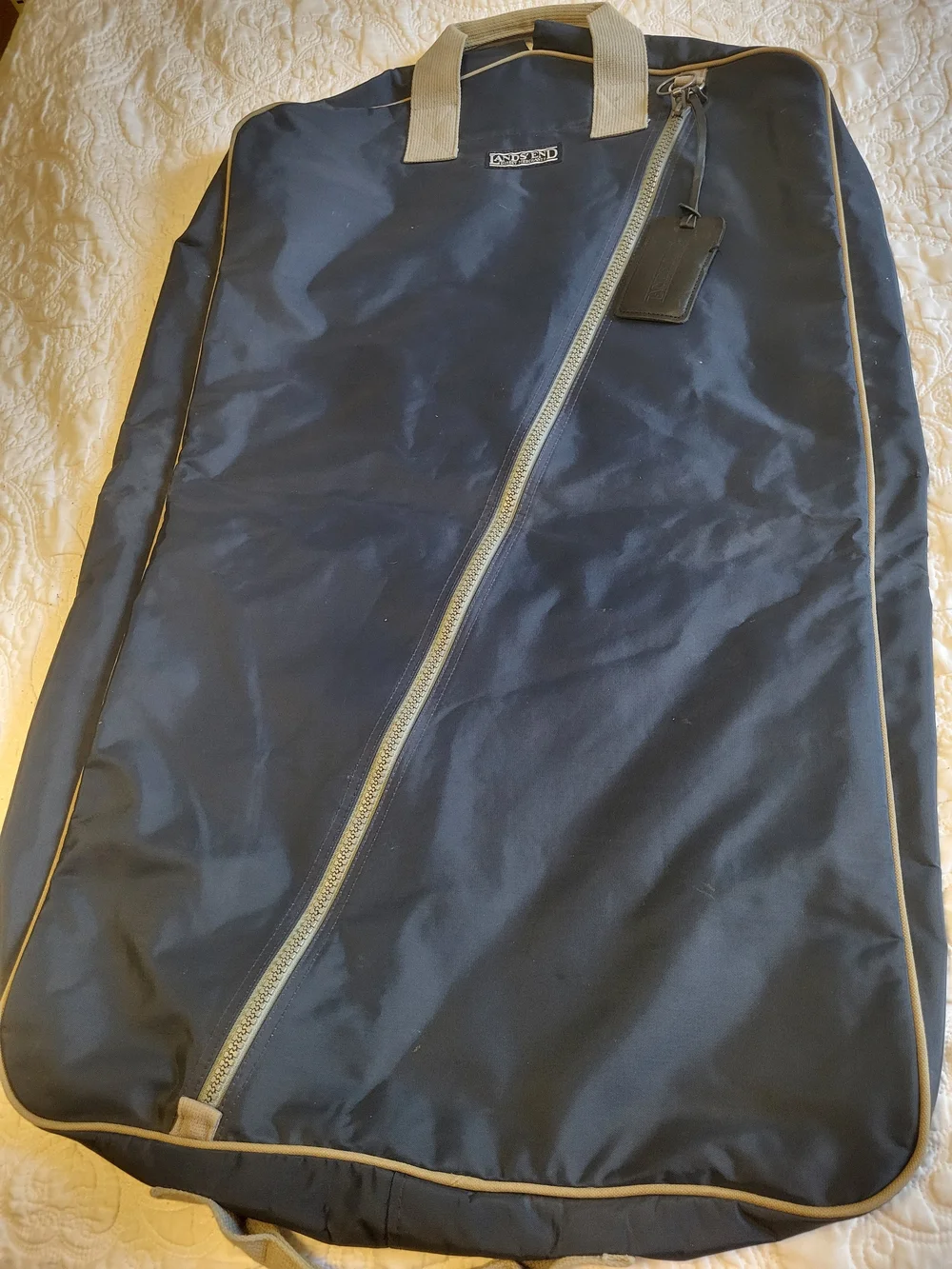 Land’s End Blue Garment Bag Travel Nylon Canvas Zip front ID Tag
